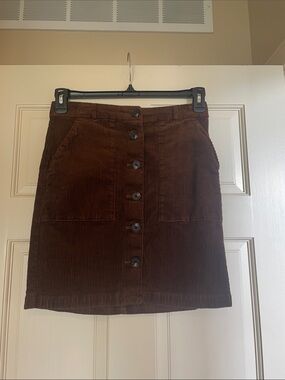 Corduroy Button-Front Mini Skirt - Brown